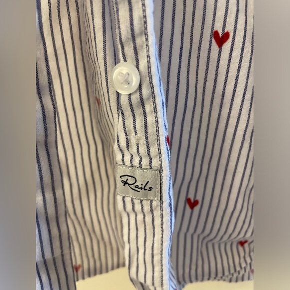 Rails White Blouse Stripes with Red Hearts Size M - Picture 4 of 6